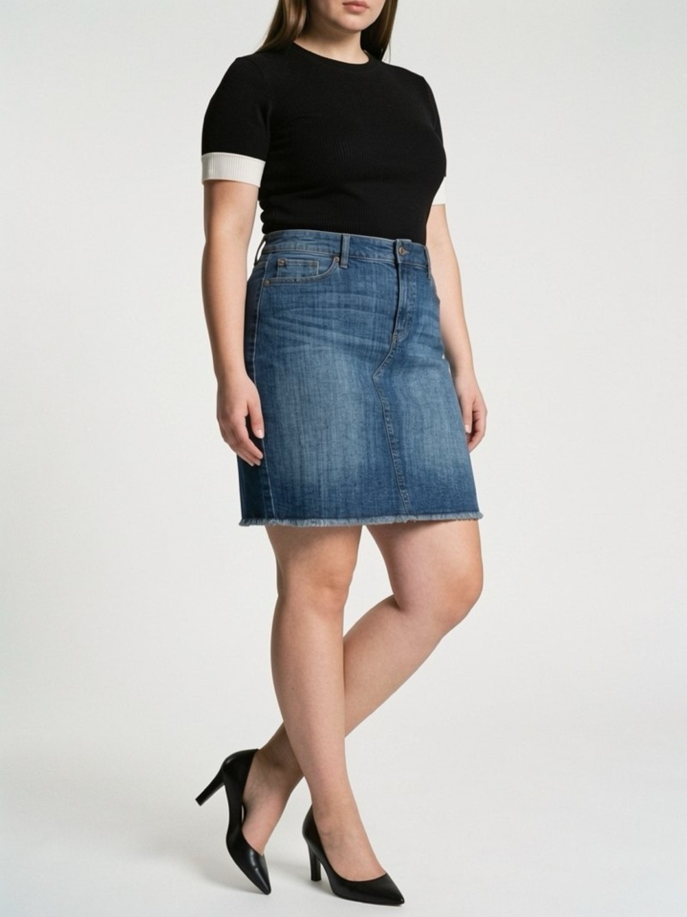 JOE FRESH DENIM SKIRT BLUE FRINGE HEM SIZE 12 WOMAN